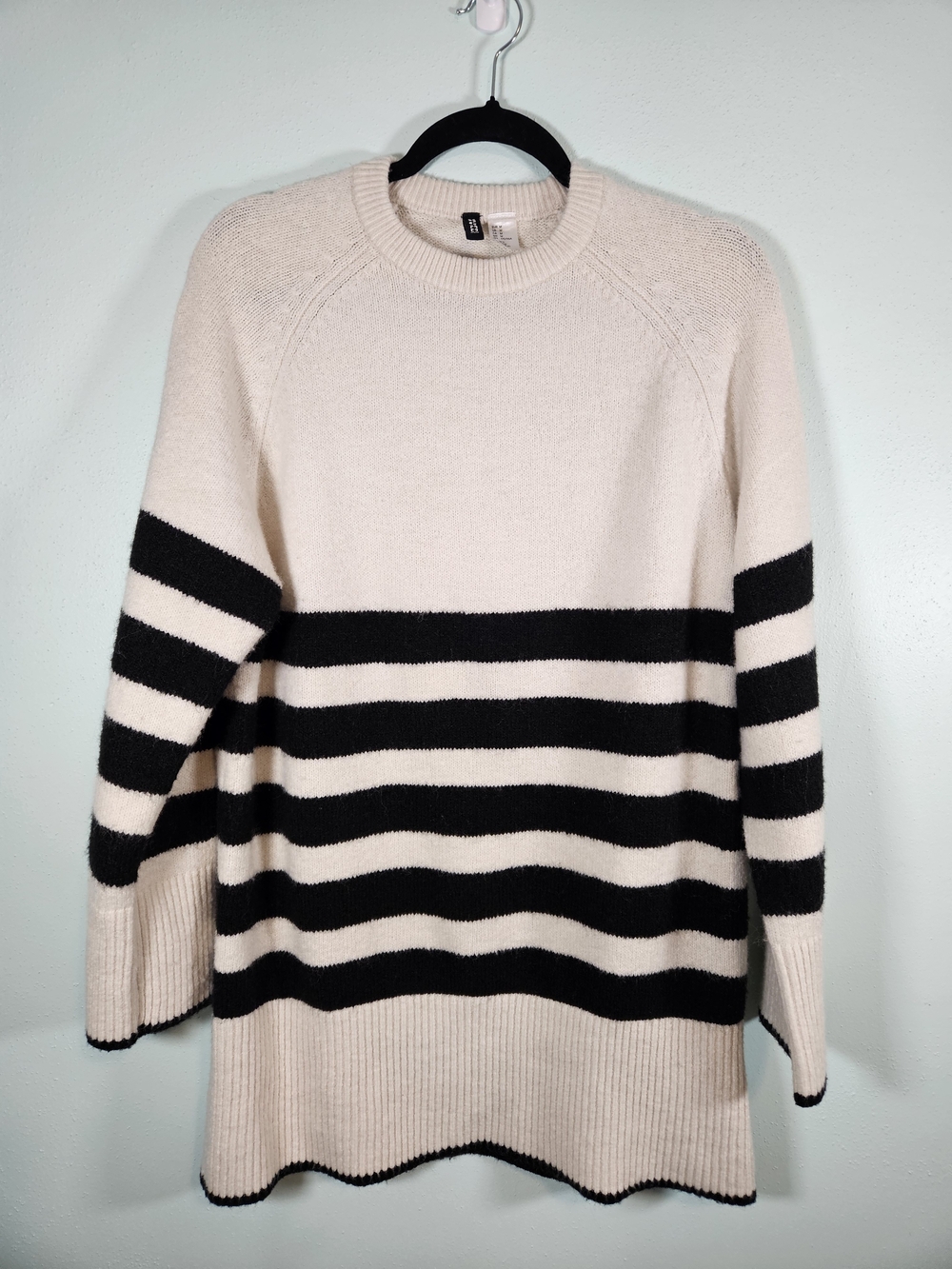 H&M Cream and Black Striped Crewneck Sweater